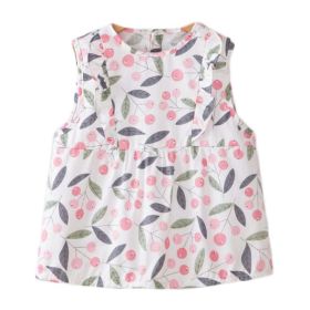 White Pink Cherry Baby's Inner Waterproof Apron Eating Smock Girl's Princess Smock Sleeveless Bib