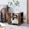 Square side table; simple style design; 3-tier end table; wood living room nightstand; bedroom; easy assembly; 1-pack; rustic brown