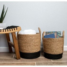 Round Seagrass Baskets, Natural, Black, Set of 2, Large & Medium