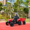 12V Kids Ride On Tractor with Trailer, Battery Powered Electric Car w/ Music, USB, Music, LED Lights, Vehicle Toy for 3 to 6 Ages, Red