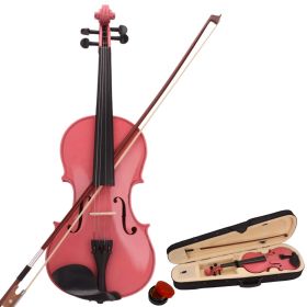 Full Size 4/4 Acoustic Violin Set,Beginner Violin Vintage Solid Wood Violin Starter Kit with Carrying Case,Bow and Rosin (Pink) RT