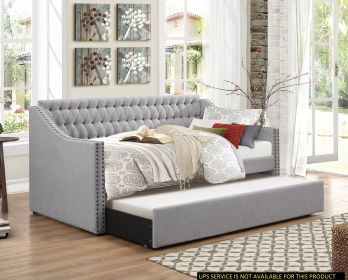 Modern Design Gray Fabric Upholstered 1pc Sofa Bed w Trundle Button-Tufted Detail Nailhead Trim Daybed Wooden Furniture