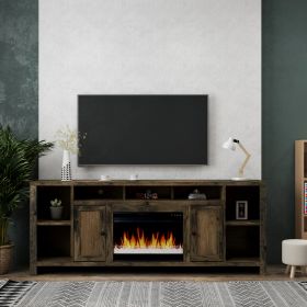 Bridgevine Home Joshua Creek 84 inch Electric Fireplace TV Stand for TVs up to 95 inches, Barnwood Finish