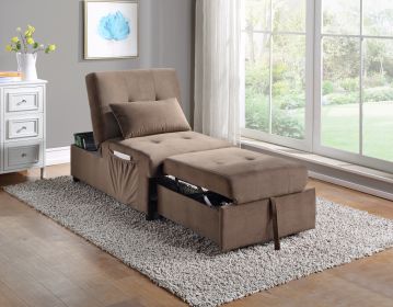 Modern Lift Top Storage Bench with Pull-out Bed 1pc Brown Velvet Tufted Solid Wood Furniture