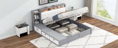 Queen Size Platform Bed Frame with Upholstery Headboard and Storage Shelves and,USB Charging,Gray