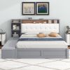 Queen Size Platform Bed Frame with Upholstery Headboard and Storage Shelves and,USB Charging,Gray