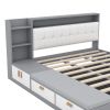 Queen Size Platform Bed Frame with Upholstery Headboard and Storage Shelves and,USB Charging,Gray