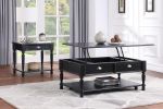 Classic Design Black Finish Lift Top Cocktail Table with Casters Bottom Shelf Wooden Traditional Living Room Furniture