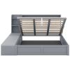 Queen Size Platform Bed Frame with Upholstery Headboard and Storage Shelves and,USB Charging,Gray