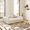 Full Size Daybed, Upholstered Tufted Sofa Bed with Trundle, Daybed with Button & Copper Nail on Square Arms, Full Daybed with Twin Trundle, White