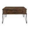 Rustic Oak and Black Finish Classic Square Cocktail Table with 2 Drawers Metal Legs Solid Wood Living Room Furniture 1pc Coffee Table