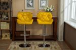 Glasgow Contemporary Tufted Adjustable Height Hidraulic Bar Stools, Set of 2, Yellow