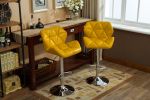 Glasgow Contemporary Tufted Adjustable Height Hidraulic Bar Stools, Set of 2, Yellow