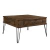 Rustic Oak and Black Finish Classic Square Cocktail Table with 2 Drawers Metal Legs Solid Wood Living Room Furniture 1pc Coffee Table