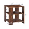 Square side table; simple style design; 3-tier end table; wood living room nightstand; bedroom; easy assembly; 1-pack; rustic brown