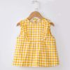 Yellow Grid Baby's Inner Waterproof Apron Eating Smock Girl's Princess Smock Sleeveless Bib