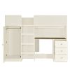 Wood Full Size Loft Bed with Built-in Wardrobe, Desk, Storage Shelves and Drawers, Beige