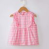 Pink Grid Baby's Inner Waterproof Apron Eating Smock Girl's Princess Smock Sleeveless Bib