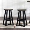 Rustic Distressed Solid Wood Round Dining Stool – Grey