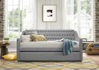 Modern Design Gray Fabric Upholstered 1pc Sofa Bed w Trundle Button-Tufted Detail Nailhead Trim Daybed Wooden Furniture