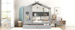 Wooden Full Size House Bed with 2 Drawers,Kids Bed with Storage Shelf, Gray