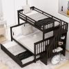 Twin-Over-Full Bunk Bed with Twin size Trundle, Storage and Guard Rail for Bedroom, Dorm, for Adults, Espresso(OLD SKU :LT000119AAP)