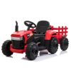 12V Kids Ride On Tractor with Trailer, Battery Powered Electric Car w/ Music, USB, Music, LED Lights, Vehicle Toy for 3 to 6 Ages, Red