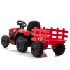 12V Kids Ride On Tractor with Trailer, Battery Powered Electric Car w/ Music, USB, Music, LED Lights, Vehicle Toy for 3 to 6 Ages, Red