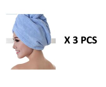 Women's Hair Dryer Cap, Absorbent Dry Hair Towel (Option: 3pcs Sky Blue)