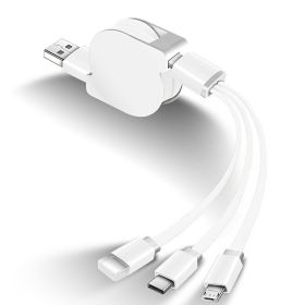 1M 3-in-1 USB Charger Cable; Lightning Micro USB Type C Charging Cable; Retractable Roller Structure Design For Apple IOS Android Smartphone Connector (Color: White)