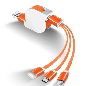 1M 3-in-1 USB Charger Cable; Lightning Micro USB Type C Charging Cable; Retractable Roller Structure Design For Apple IOS Android Smartphone Connector (Color: Orange)