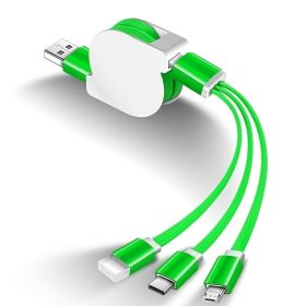 1M 3-in-1 USB Charger Cable; Lightning Micro USB Type C Charging Cable; Retractable Roller Structure Design For Apple IOS Android Smartphone Connector (Color: Green)