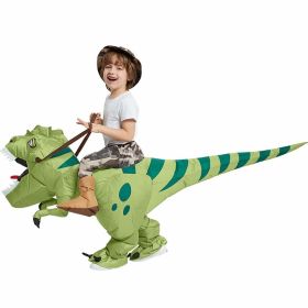 New Hot Sale Funny Child Adult Inflatable Riding Green Dinosaur Cosplay Costume Kids Fancy Dress Halloween Holiday Theme Party (Color: Child 80-120cm)