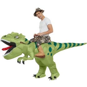 New Hot Sale Funny Child Adult Inflatable Riding Green Dinosaur Cosplay Costume Kids Fancy Dress Halloween Holiday Theme Party (Color: Adult 150-190cm)