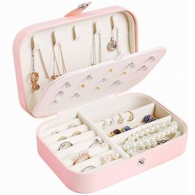 Portable Jewelry Organizer Box Travel Jewelry Case Button Leather Storage Display Box Ring Necklace Jewellery Storage Organizer (Color: Upgrade Pink)