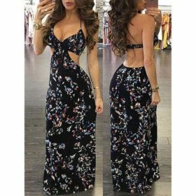 Sexy Women Summer Vintage Boho Backless Long Maxi Evening Party Beach (size: S)