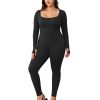 Womens Yoga Jumpsuits Workout Ribbed Long Sleeve Sport Jumpsuits