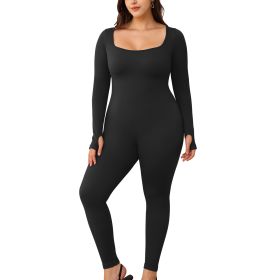 Womens Yoga Jumpsuits Workout Ribbed Long Sleeve Sport Jumpsuits (size: S)