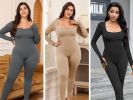 Womens Yoga Jumpsuits Workout Ribbed Long Sleeve Sport Jumpsuits