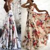 Sexy Strappy Backless Floral Print Maxi Dress Women Boho Long