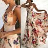 Sexy Strappy Backless Floral Print Maxi Dress Women Boho Long